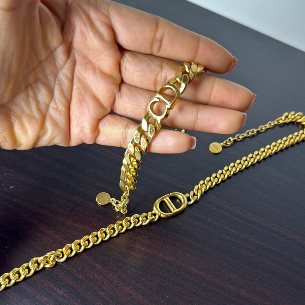 DIOR Gold Chain Necklace and Bracelet Set - Picture 2 of 4